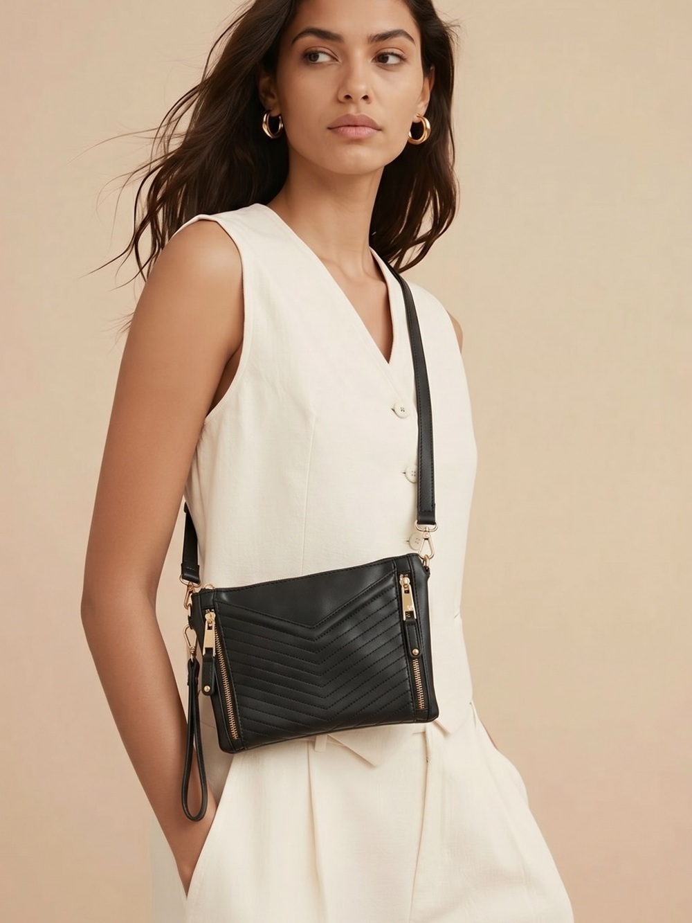 Sondra Roberts Black Medium Crossbody Bag